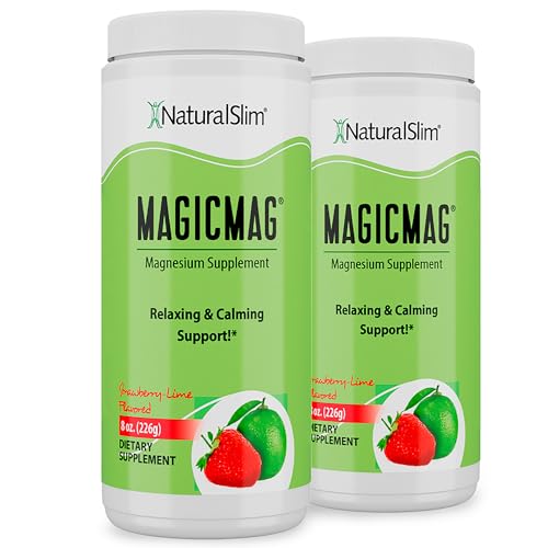 NaturalSlim Magicmag Pure Magnesium Citrate Powder – Stress, Constipation, Muscle, and Heart Support | Natural Strawberry & Lime Flavored Magnesium Supplement - 8oz Drink Mix (2 Pack)