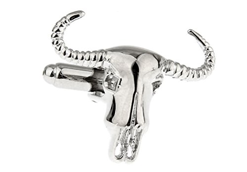 MRCUFF Bull Longhorn Steer Skull Pair Cufflinks in a Presentation Gift Box & Polishing Cloth