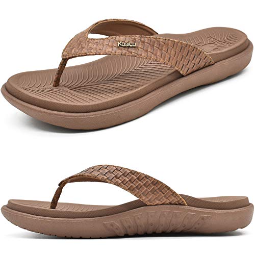 KuaiLu Flip Flops for Women Size 9, Ladies Othotic Thong Sandals With Arch Support, Plantar Fasciitis Shoes Women Slip On Indoor Outdoor Wide For Summer