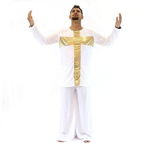 Danzcue Praise Cross Mens Inspired Pullover Dance Top, White-Gold, L-XL