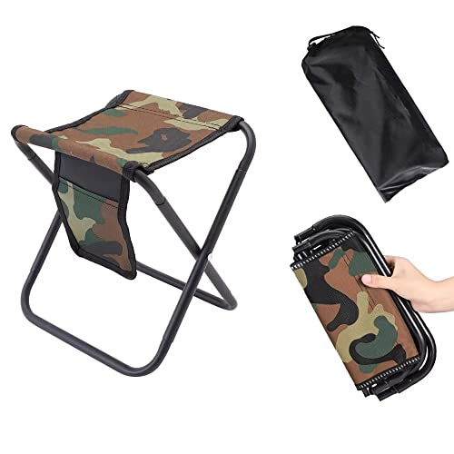 Qesonoo Mini Portable Folding Stool, Camping Fishing Stool for Adults Fishing Hiking Gardening and Beach with Carry Bag, Hold Up to 450lbs(Camouflage)