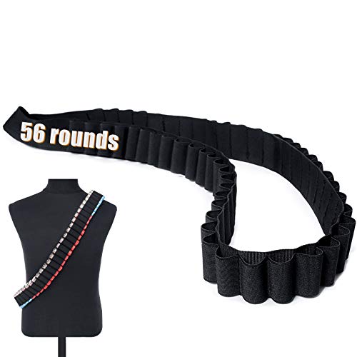 56 Round Shotgun Shell Bandolier,12 & 20 Gauge Ga Stealth Rifle Ammo Shotshell Shoulder Belt Carrier for Shell Count Tactical and Out Door Hunting (Pack of 1)