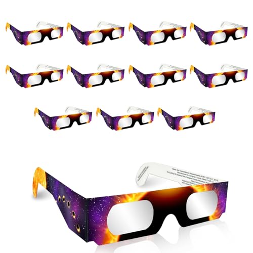 TOILOVO Solar Eclipse Glasses Approved 2024 - CE & ISO Certified Safe Shades for Direct Sun Viewing for Solar Eclipse (12 Packs)