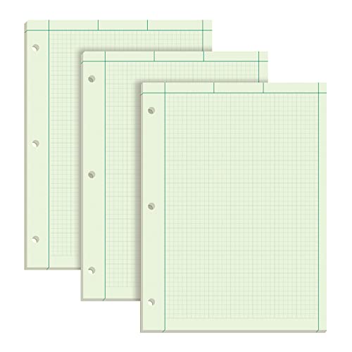 TOPS Engineering Computation Pads 3 Pk, 8-1/2' x 11', Glue, 5 x 5 Graph Rule on Back, Green Tint Paper, 3-Hole Punched, 100 Sheets per Pad (35507A)