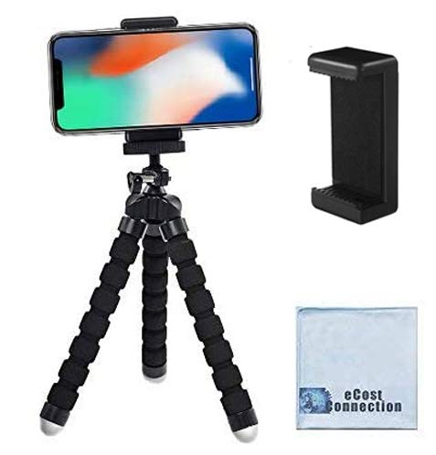 Acuvar 6.5” inch Flexible Tripod with Universal Mount for All Smartphones, iPhone, Samsung & Digital Cameras & an eCostConnection Microfiber Cloth