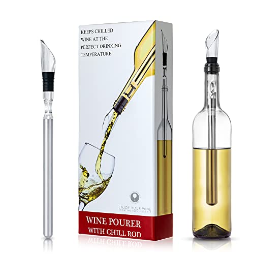 YouYah Wine Chiller Stick 3-in-1 Stainless Steel Wine Bottle Cooler Stick,Rapid Iceless Wine Chilling Rod with Aerator and Pourer,Wine Gift