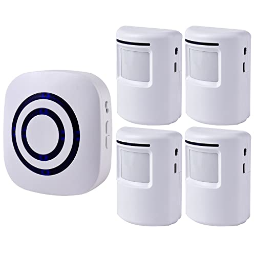 Seanme Motion Sensor Alarm, Wireless Driveway Alarm, Home Security Business Detect Alert with 4 Sensor and 1 Receiver,38 Chime Tunes - LED Indicators for Indoor Use