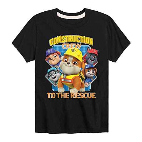 HYBRID APPAREL - Paw Patrol - Rubble & Crew - Construction Crew to The Rescue - Toddler & Youth Short Sleeve T-Shirt - Size Small Black