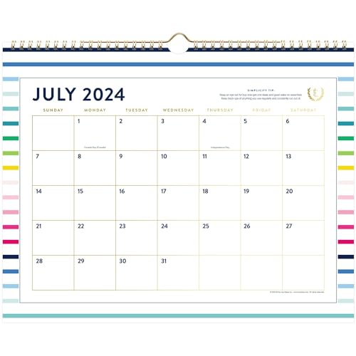 AT-A-GLANCE Wall Calendar 2024-2025 Academic, Simplified by Emily Ley, Monthly, 15' x 12', Medium, Unruled Daily Blocks, Happy Stripe (EL24-707A)