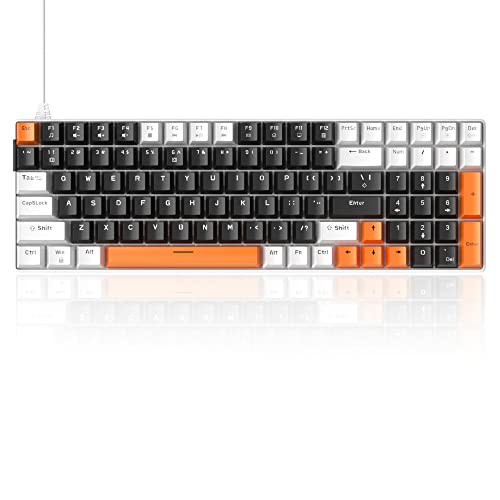MageGee 100 Keys Mechanical Gaming Keyboard, Yellow Switch, 96% Compact Layout LED White Backlit Wired Keyboard with Numpad Arrow Keys, for PC Laptop, for Game and Office, Black White