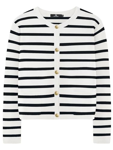 LILLUSORY Women's Striped Cardigan Sweaters Cropped Trendy Open Long Sleeve Button Cashmere Knit Tweed Jackets Black White
