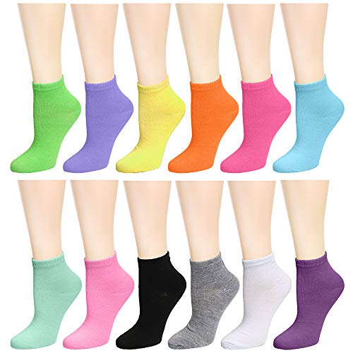 Falari 12 Pairs Women Ankle Socks Colorful ComfortSoft Lightweight Sports Athletic Socks (12 Colors)