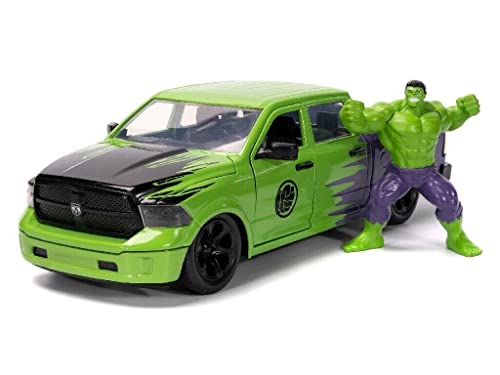 Marvel 1:24 Dodge Ram 1500 Die-Cast Car & 2.75' Incredible Hulk Figure, Toys for Kids and Adults