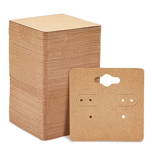 Juvale 200 Bulk Pack Kraft Paper Earring Cards for Selling Jewelry, Necklaces, Studs, and Pre-Cut Holes, Perfect for Small Business, Retail, and Boutique Display (2x2 in)