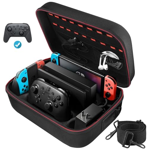 Switch Case for Nintendo Switch and Switch OLED Model, Portable Full Protection Carrying Travel Bag with 18 Game Cards Storage for Switch Console Pro Controller Accessories Black