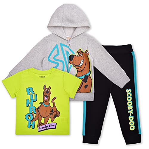 Scooby-Doo Boy's 3 Piece Graphic T-Shirt, Zip Up Fleece Hoodie and Jogger Pant Set