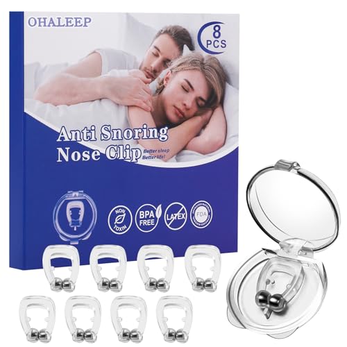 Anti Snoring Devices, Snore Stopper with Adjustable Magnet, Snoring Solution for Comfortable and Quieter Sleep, Silicone 8PCS Nose Clip Stop Snoring, Effective to Relieve Snoring