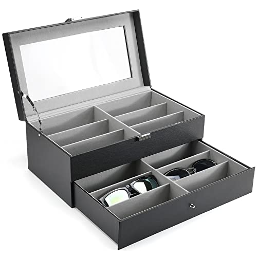 ProCase Sunglass Organizer for Men, 12 Slots Multiple Glasses Organizer Multi Leather Eyeglass Eyewear Display Case -Black