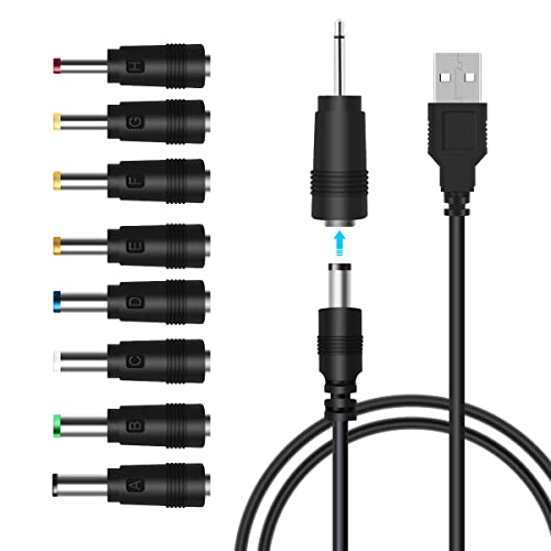 LANMU DC 5V Power Cord, Universal USB to DC Power Cable with 9 Connectors Adapters for Massage Wand, Router, Moon Lamp, LED Light,Speaker and More
