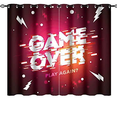 fucyBu Teens Gamepad Curtains,Gamer Video Game Glitch Mode Gamepad Game Over Room Darkening Blackout Window Curtains with Grommets,Energy Efficient Window Treatment for Living Room 72x63in 2 Panels
