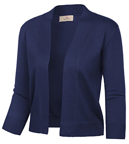 GRACE KARIN Women's Soft Knit Cardigan Vintage Shrug Open Front Cropped Sweaters for Dress (Navy,S)