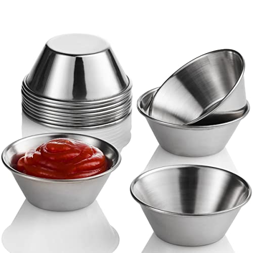 Small Sauce Cups, Stainless Steel Ramekin Dipping Sauce Cup, Commercial Grade Individual Round Condiment cups (12, 1.5 oz.)