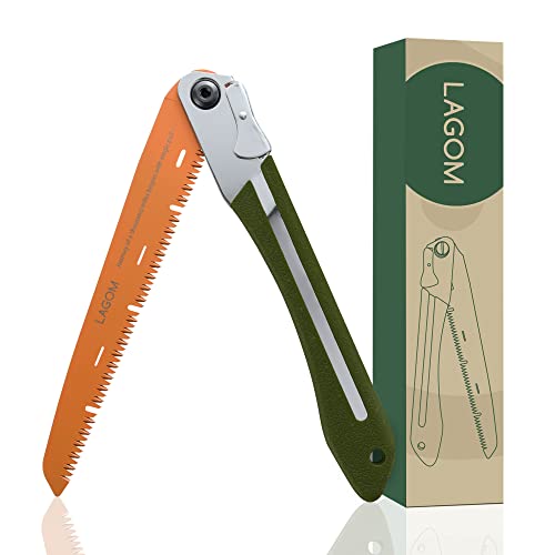 LAGOM Folding Saw for Cutting Branches, 11.4', a Camping Saw Made with SK5 Steel, Folding Hand Saw, Survival Saw with a Secured Design, Folding Camp Saw (Straight)