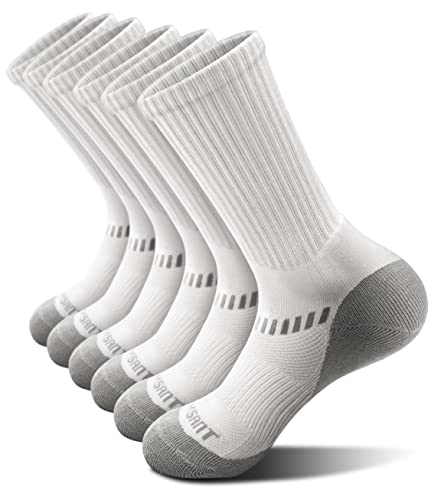 KEMISANT Men Sports Socks 6Pairs, Compression Crew Work Socks Cushioned for Men-Arch Compression Support(6Pairs,Shoes Size:Men 9-10)