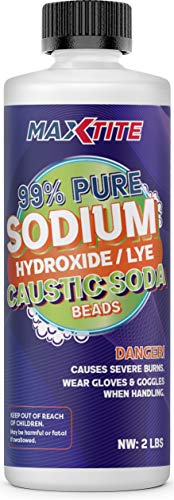 Sodium Hydroxide (Caustic Soda Beads) Lye 99% Pure (2lbs) - Food Grade Lye Drain Cleaner Opener - HDPE Container w/Resealable Child Resistant Cap…