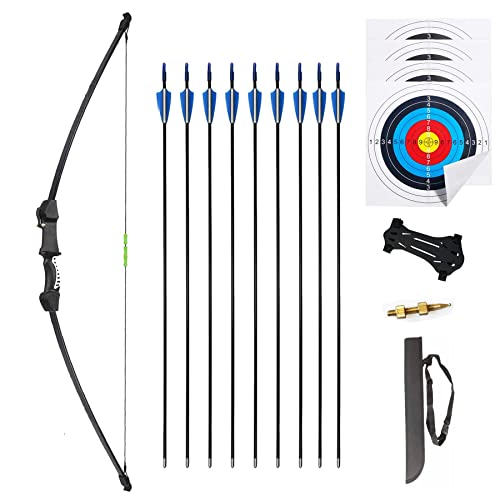 Mxessua 45' Bow and Arrows Set for Teens Recurve Archery Beginner Gift Longbow Kit 9 Arrows, 4 Target Face for Backyard Game