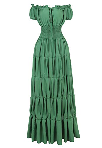 Zhitunemi Renaissance Costume Women Medieval Chemise Dress Peasant Tops Irish Under Dress Green-M