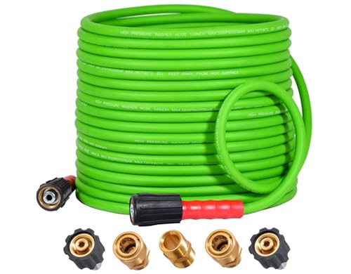 YAMATIC Super Flexible Pressure Washer Hose 50FT for Power Washer Replacement, Kink Resistant Extension With Leak-Free M22 Female & 3/8' Quick Connect Adapters, 1/4' 3200 PSI, Green