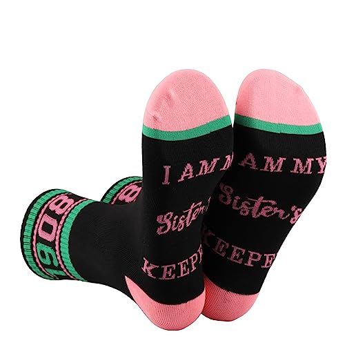 CENWA 1 Pair Pink And Green Sorority Socks I Am My Sister’s Keeper Socks Gift for Women Girl (pink and green)
