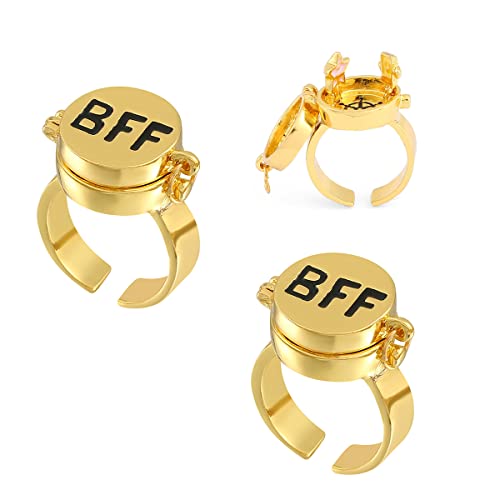 Rrdaily SpongeBob BFF Rings for 2 Best Friends Gold Cartoon Anime Aesthetic Rings Cute Rings Matching Couple Rings Adjustable Aesthetic Jewelry Gift for Teen Girls (Gold-2Pcs)