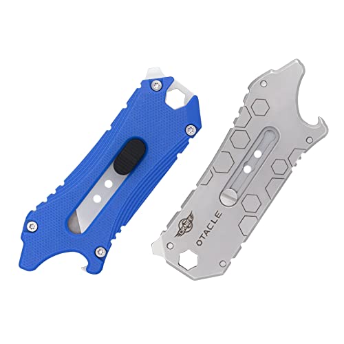 OKNIFE Otacle EDC Retractable Utility Knife, Box Opener Razor Knife, Multifunctional Tool with Belt Cutter, Bottle Opener, Hex Wrench and 6.35 mm Slotted Screwdriver(Blue)