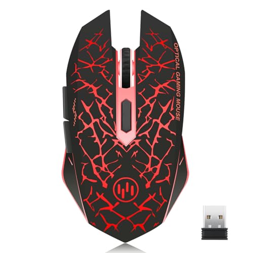 TENMOS K6 Wireless Gaming Mouse, Rechargeable Silent LED Optical Computer Mice with USB Receiver, 3 Adjustable DPI level and 6 Buttons, Auto Sleeping for Laptop/PC/Notebook (Red Light)