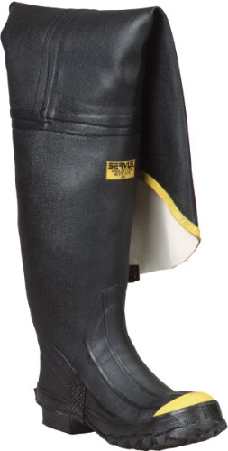 Ranger 36' Heavy-Duty Men's Full Rubber Hip Boots with Steel Toe, Black & Yellow (T112)