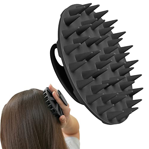 INNERNEED Scalp Care Massager Shampoo Brush, Wet & Dry Manual Head Scrubber Hair Washing, Soft Silicone Bristles, for Hair Growth, Dandruff Removal, Comfortable for All Hair Types (Black)