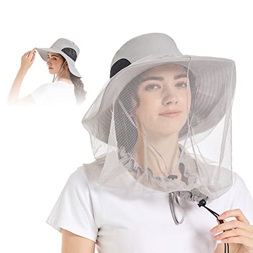 Mosquito Net Hat - Safari Sun Visor Hat with Removable Bug Net for Outdoor Men and Women