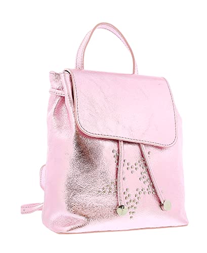 Pierre Cardin Pink Leather Metallic Star Studded Medium Fashion Backpack for womens