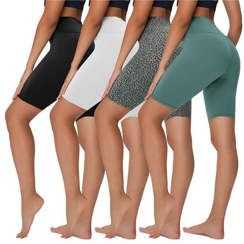 Sundwudu 4 Pack Biker Shorts for Women - 8'/5' High Waist Tummy Control Summer Workout Shorts for Running Yoga Athletic