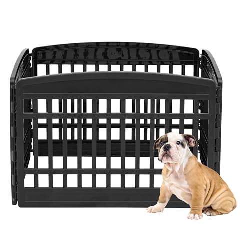 IRIS USA Dog Playpen, 4-Panel 24' Pet Playpen, Puppy Playpen, Indoor/Outdoor Dog Pen, 35 x 35 x 24, Foldable, Fold It Down, Easy Storing, Customizable, Black