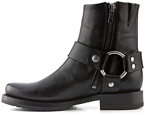 Frye Veronica Harness Short 6' Booties for Women Made from 100% Leather with Inside Zipper, Snap On/Off Harness, Goodyear Welt Construction, and Leather Lining, Black1-8M