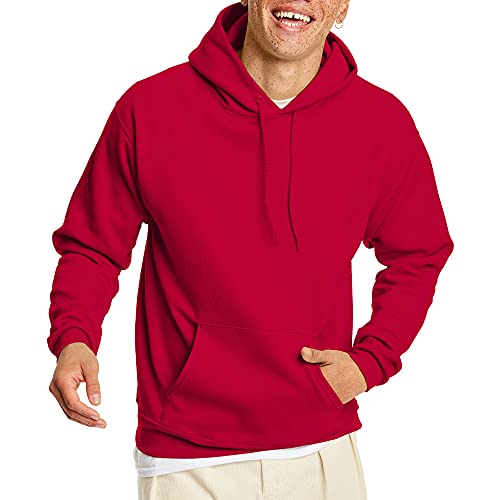 Hanes Men's Pullover EcoSmart Hooded Sweatshirt, Deep Red, Large