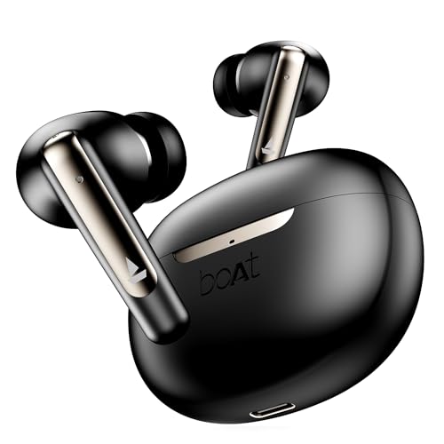 BOAT Newly Launched Airdopes 141 ANC TWS Earbuds with 42 hrs Playback/50 ms Low Latency BeastMode/IWPTech/Signature Sound/Quad Mics with ENx/ASAP Charge/USB Type-C Port/IPX5 (Gunmetal Black)