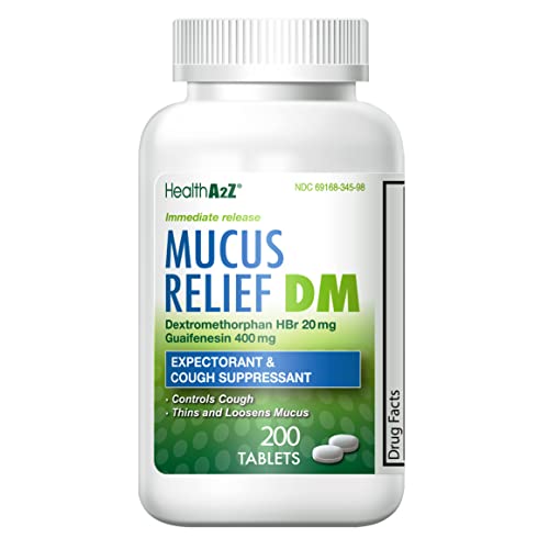 HealthA2Z Mucus Relief DM | Dextromethorphan HBr 20mg | Guaifenesin 400mg | Cough, Immediate Release, Uncoated (200 Count (Pak of 1))