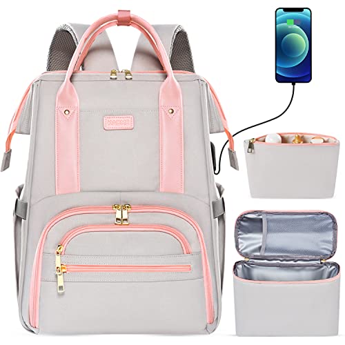 Kaome Lunch Backpack 15.6 Inch Laptop Backpack for Women with USB Port Nurse Gift Teacher Work Backpack Cooler Insulated Lunch Bag Waterproof Daypacks for Work Picnic Travel Anti-theft