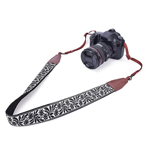 LIFEMATE Woven Vintage Soft Camera Strap Belt for All DSLR Camera, Neck Shoulder Camera Strap for Canon, Nikon,Pentax, Sony, Fujifilm and Digital Camera (Black Floral Patterns)