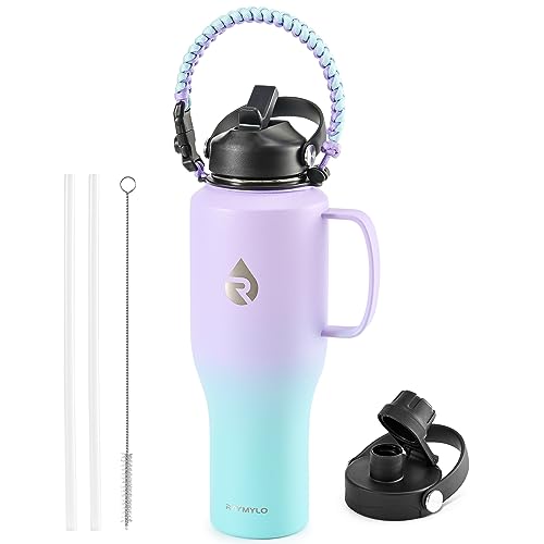 RAYMYLO Water Bottle 40oz, Insulated Tumblers with Handle & Straw Lid & Paracord Handle, Triple Wall Vacuum Food-grade Stainless Steel Leakproof Hydro Travel Flask, Fit in Any Car Cup Holder