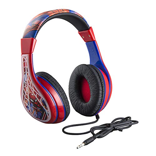 Spiderman Kids Headphones, Adjustable Headband, Stereo Sound, 3.5Mm Jack, Wired Headphones for Kids, Tangle-Free, Volume Control, Foldable, Childrens Headphones Over Ear for School Home, Travel